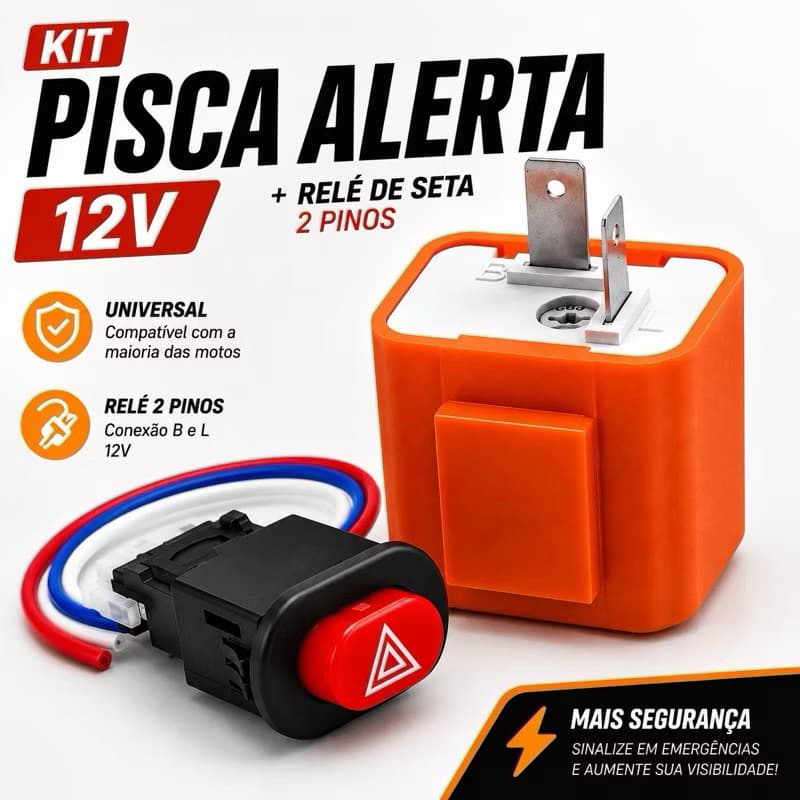 Chave Botao Pisca Alerta Moto Universal + Relé De Pisca Led