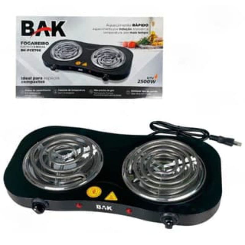 Fogareiro Elétrico 2 Bocas Bak Portátil 2000w 110v Preto
