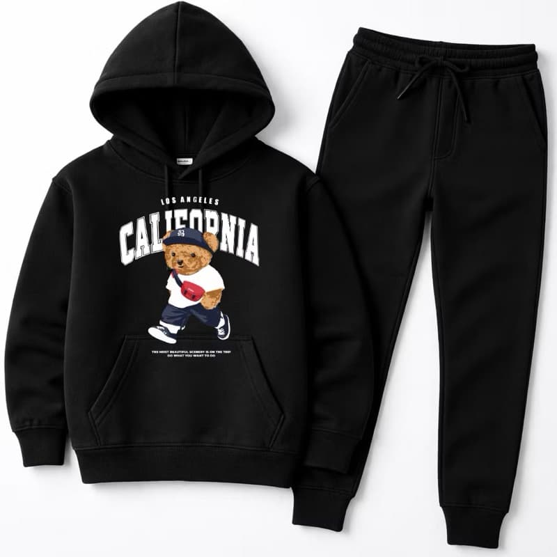 Conjunto Moletom Infantil Menino Estampado Blusa de Frio Gola Redonda e Calça de Abrigo Flanelado em Algodão