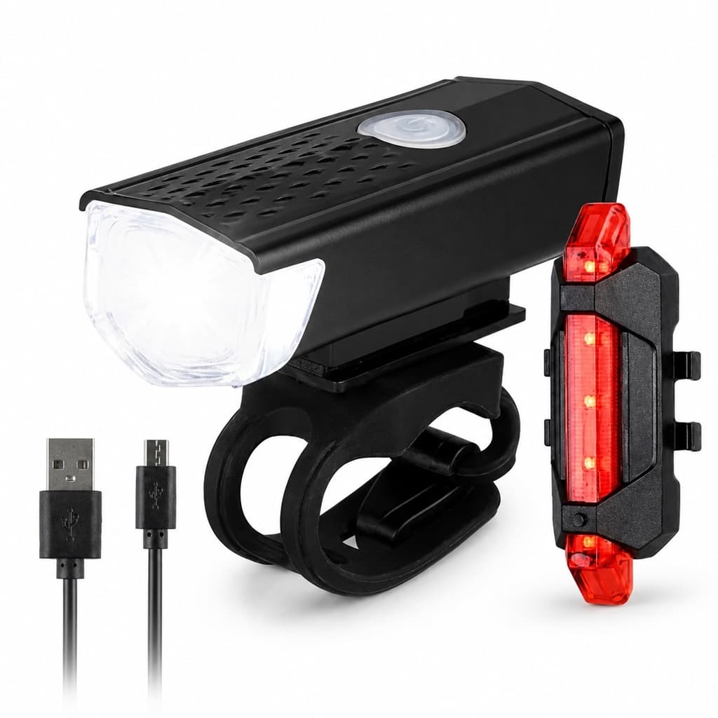Farol Bike Luz Led Usb Recarregável Ciclismo 300 Lumens + Sinalizador Traseira Recarregável