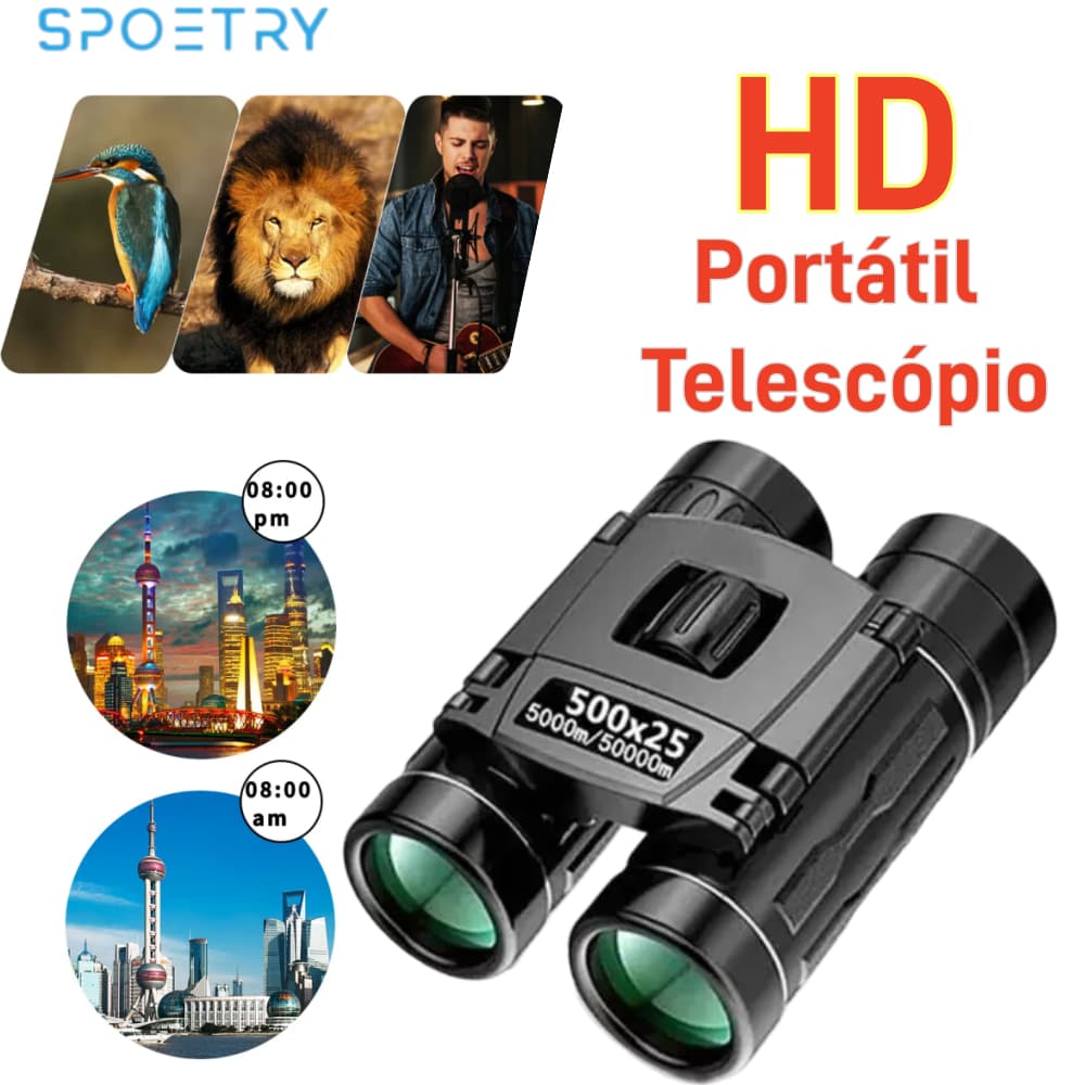 Binóculos Portáteis HD Zoom 500X25 Telescópio Poderoso Dobrável Com Visão De Longa Distância Para Caça Ao Ar Livr