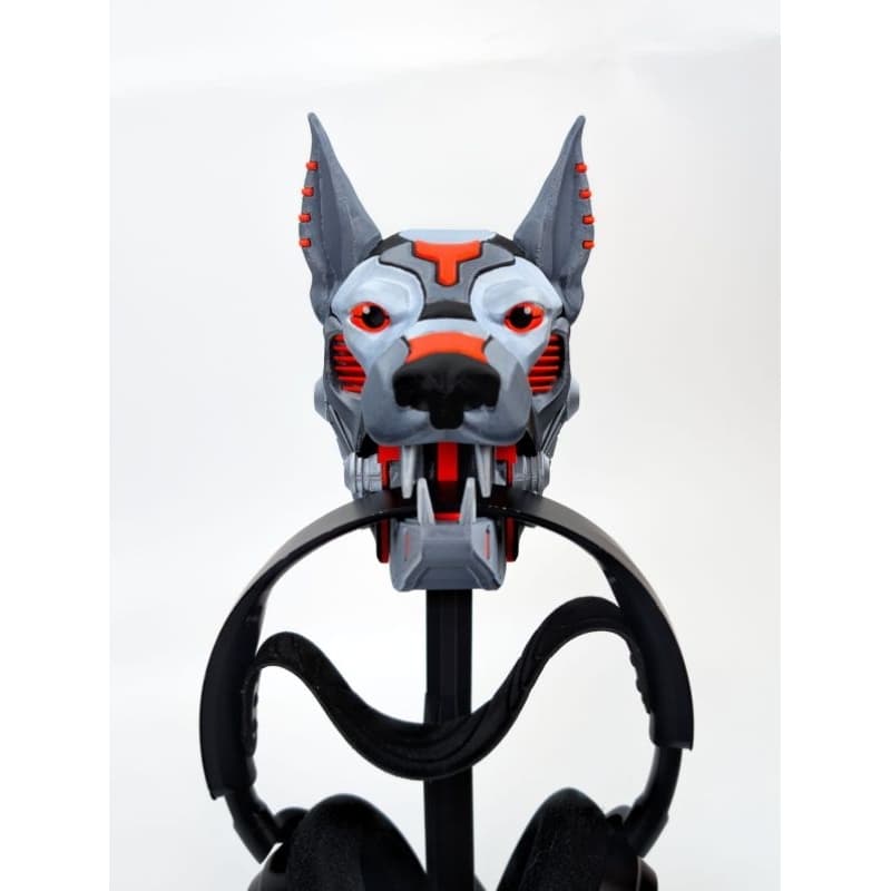 Suporte de Headset Gamer Lobo Robótico – Porta Fone Decorativo Geek, Organizador de Mesa ou Parede, Acessório Futurista