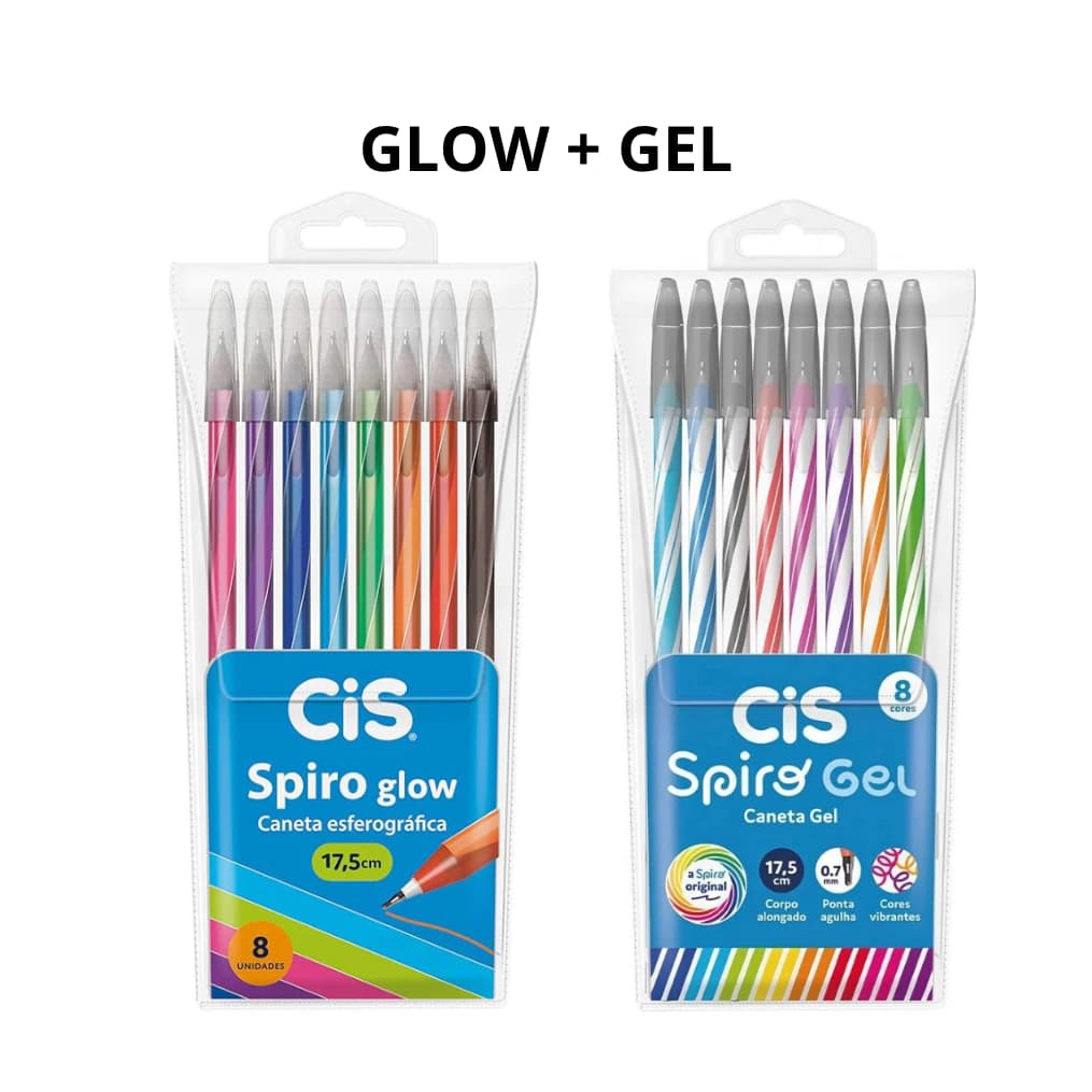 Caneta esferográfica Spiro Glow e Gel com 8 Cores 0.7mm Cis