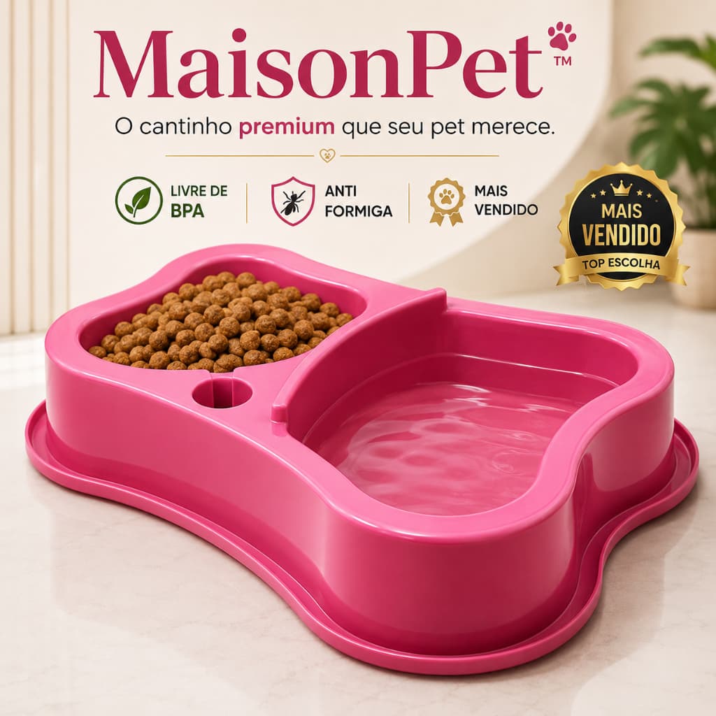 Comedouro Duplo Anti Formiga Para Cachorro e Gato MaisonPet™ BPA Free Bebedouro 400ml + Ração 400g