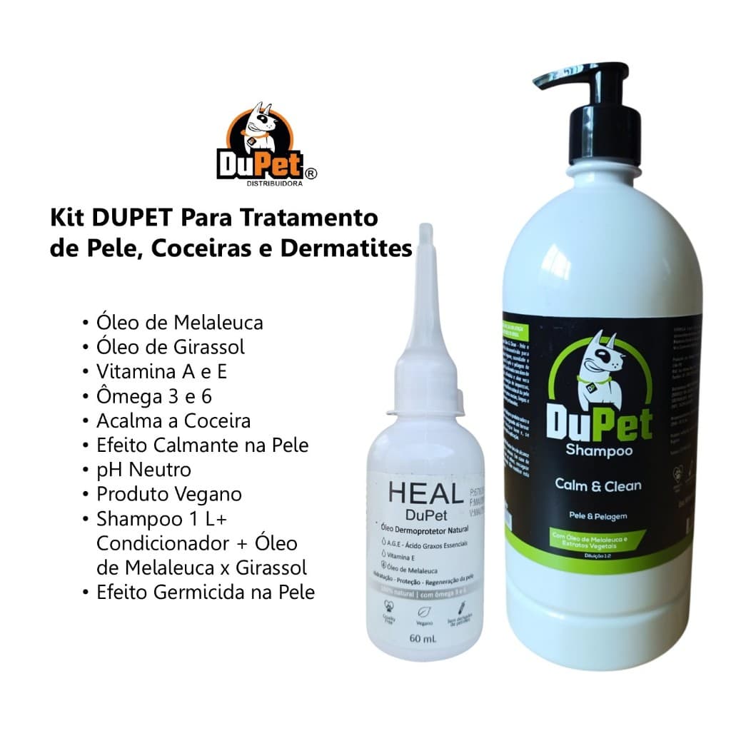 DuPet Shampoo CALM & CLEAN + Óleo Dermoprotetor – Pele & Pelagem - Pet/Cão/Gato - 1 Litro