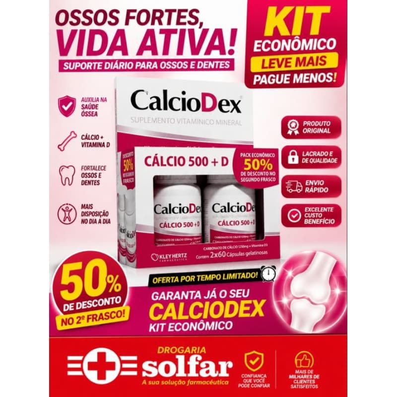 Calciodex Kit Econômico Cálcio + Vitamina D Fortalecimento Ósseo Original