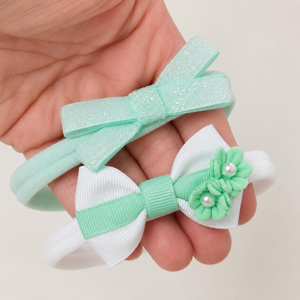 Kit Faixas de Bebê Menina 4 Peças Tiara Infantil Laço Luxo Recém Nascida Verde Candy