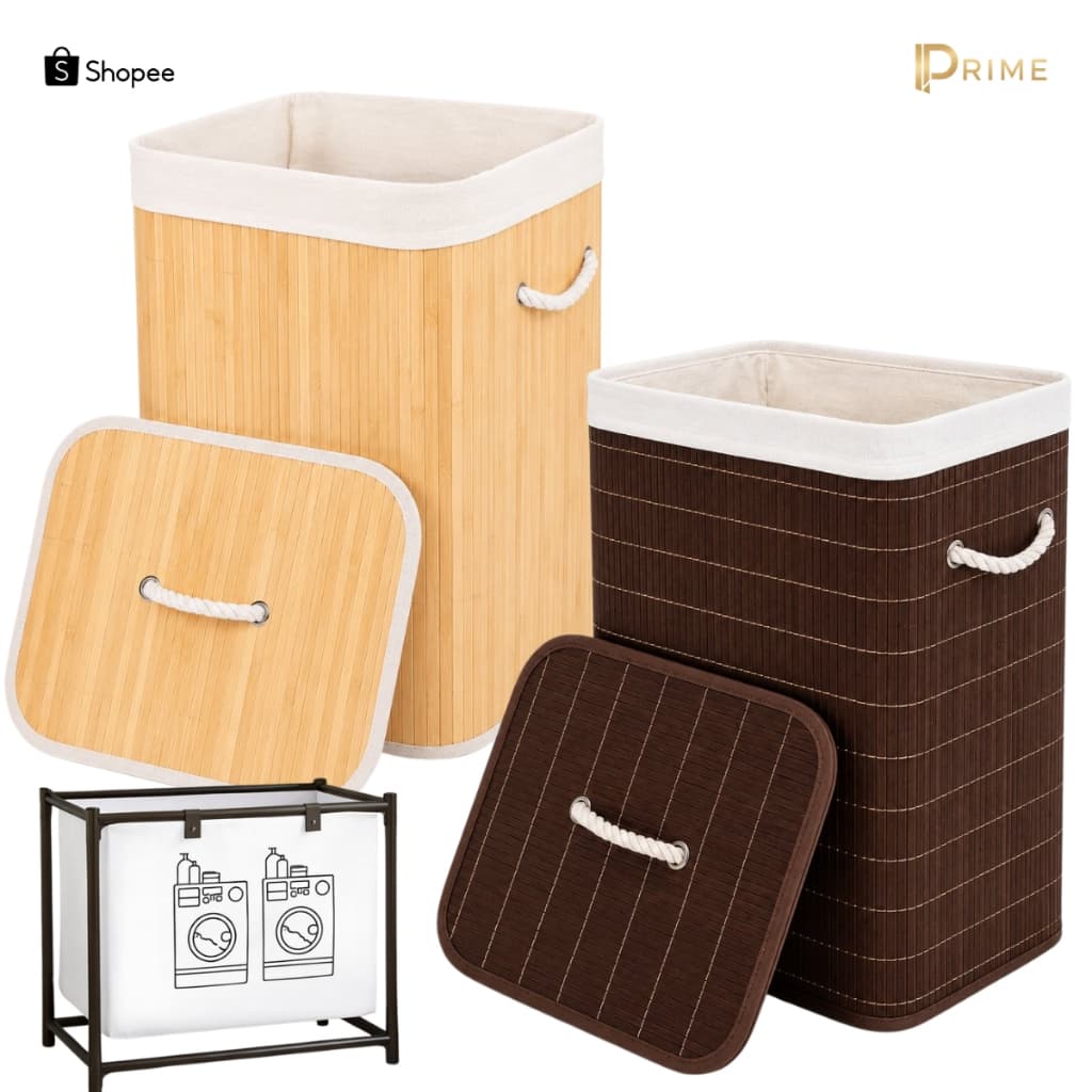 Cesto De Bambu Organizador Com Alças Tampa e Multiuso Roupa Brinquedo Lavanderia Quarto Banheiro