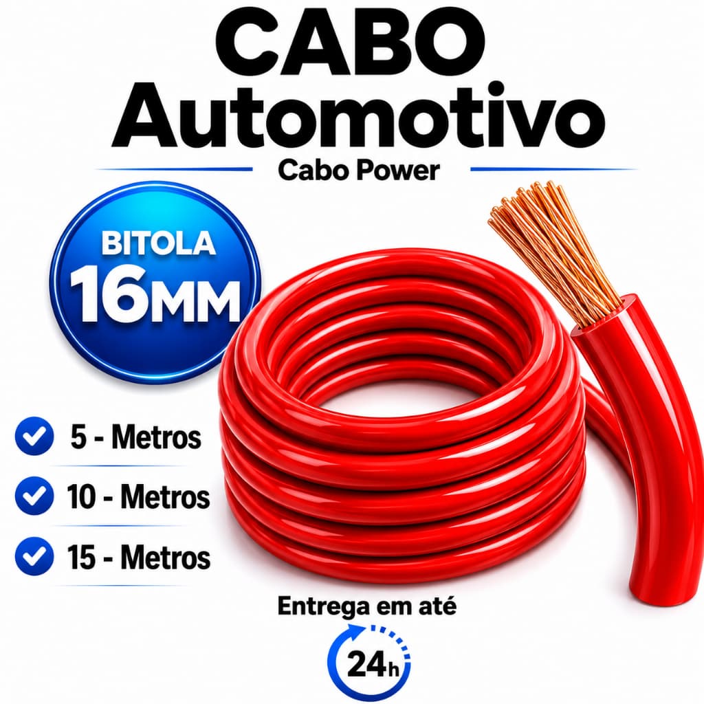 Cabo 16 mm Até 15 Metros Som Power Automotivo Bateria