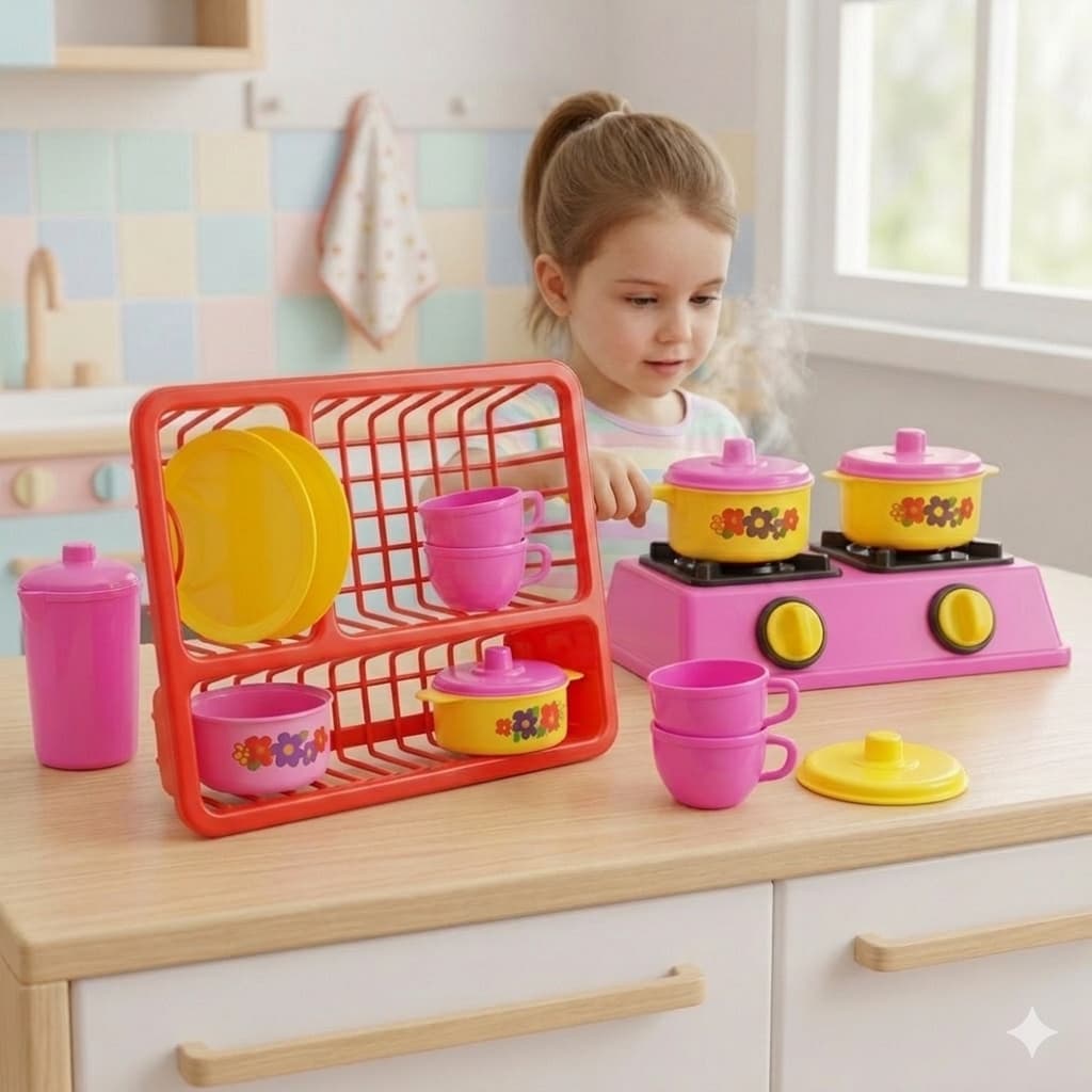 KIT 2 BRINQUEDOS DE COZINHA INFANTIL COM FOGÃO, PANELAS E ESCORREDOR/ BRINQUEDO PARA MENINA