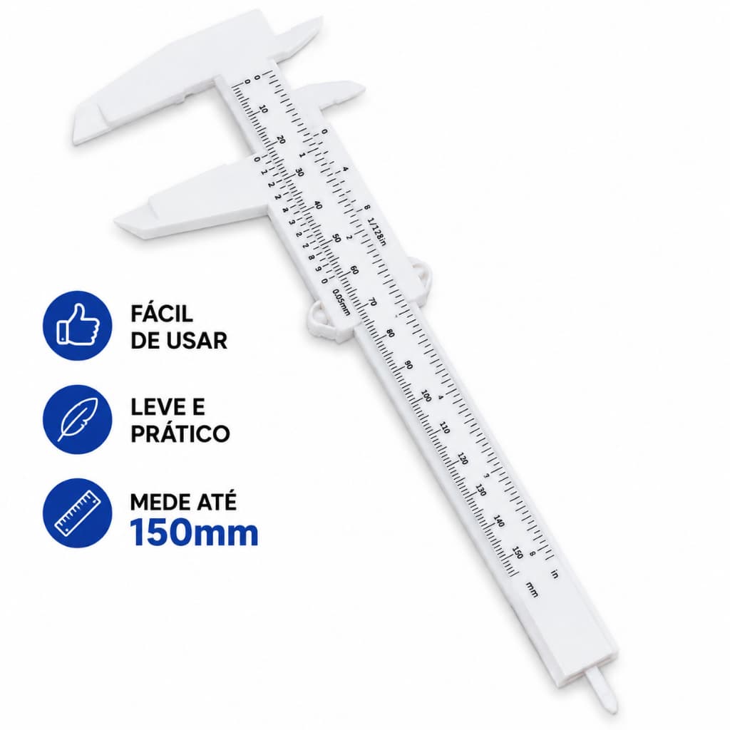 Paquímetro Manual Plástico 150mm Régua De Medição Multiuso uso diversos Escolar Hobby Artesão