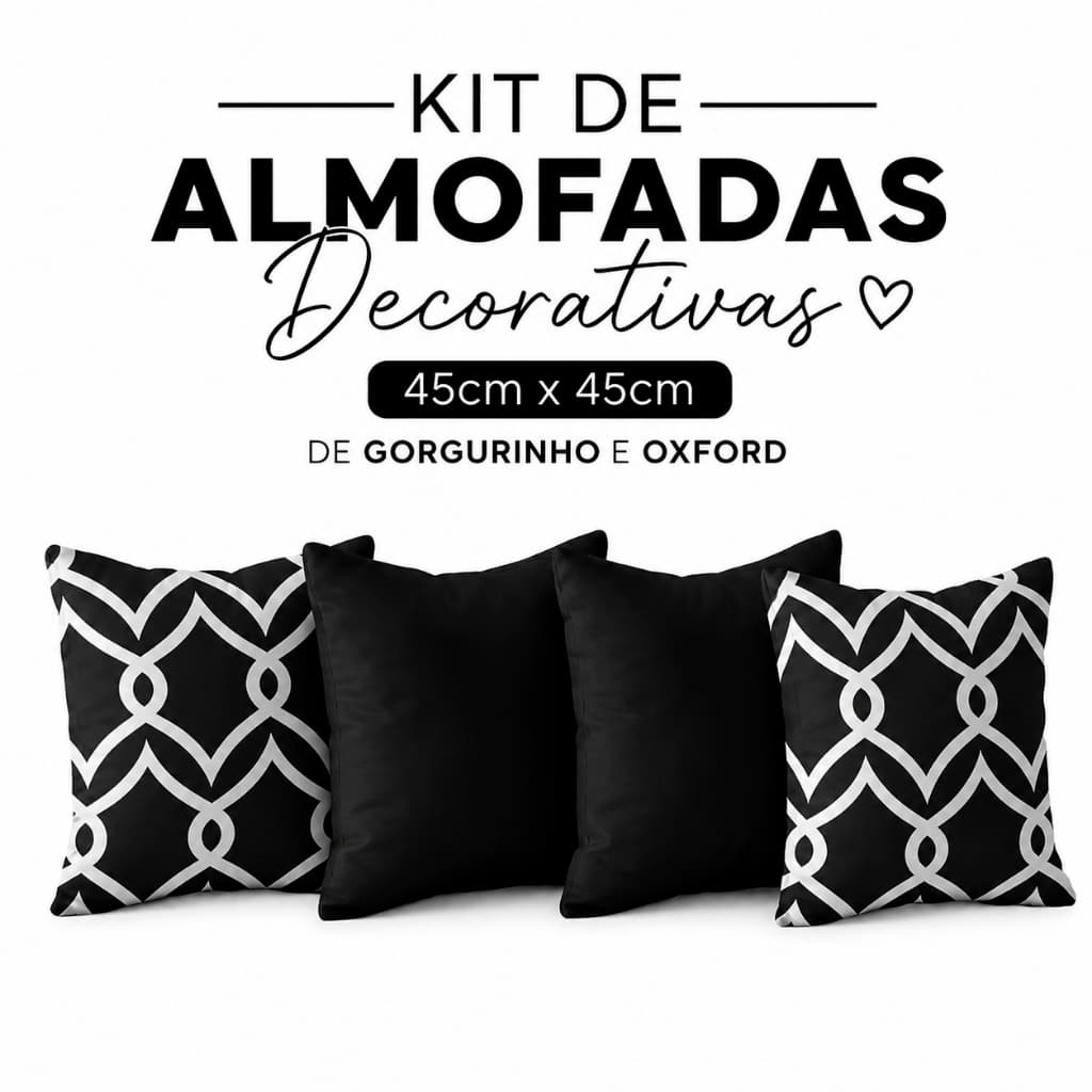 Kit 04 Capas de Almofadas Decorativas Estampadas e Lisas 45x45 Com Zíper