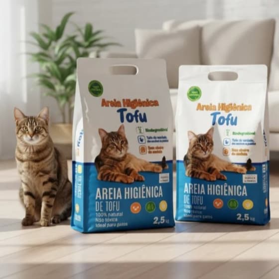 2 Areia De Tofu 2,5kg Premium Biodegradável Higiênico Forma Torrões Elimina Odores Aroma Neutro