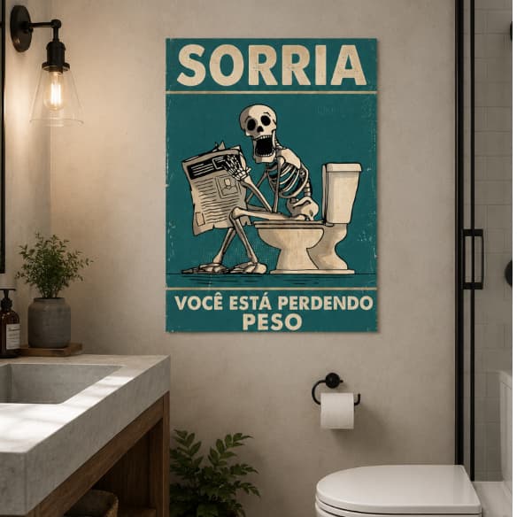 Quadro Decorativo Caveira Papel Higiênico Engraçado Banheiro Hall