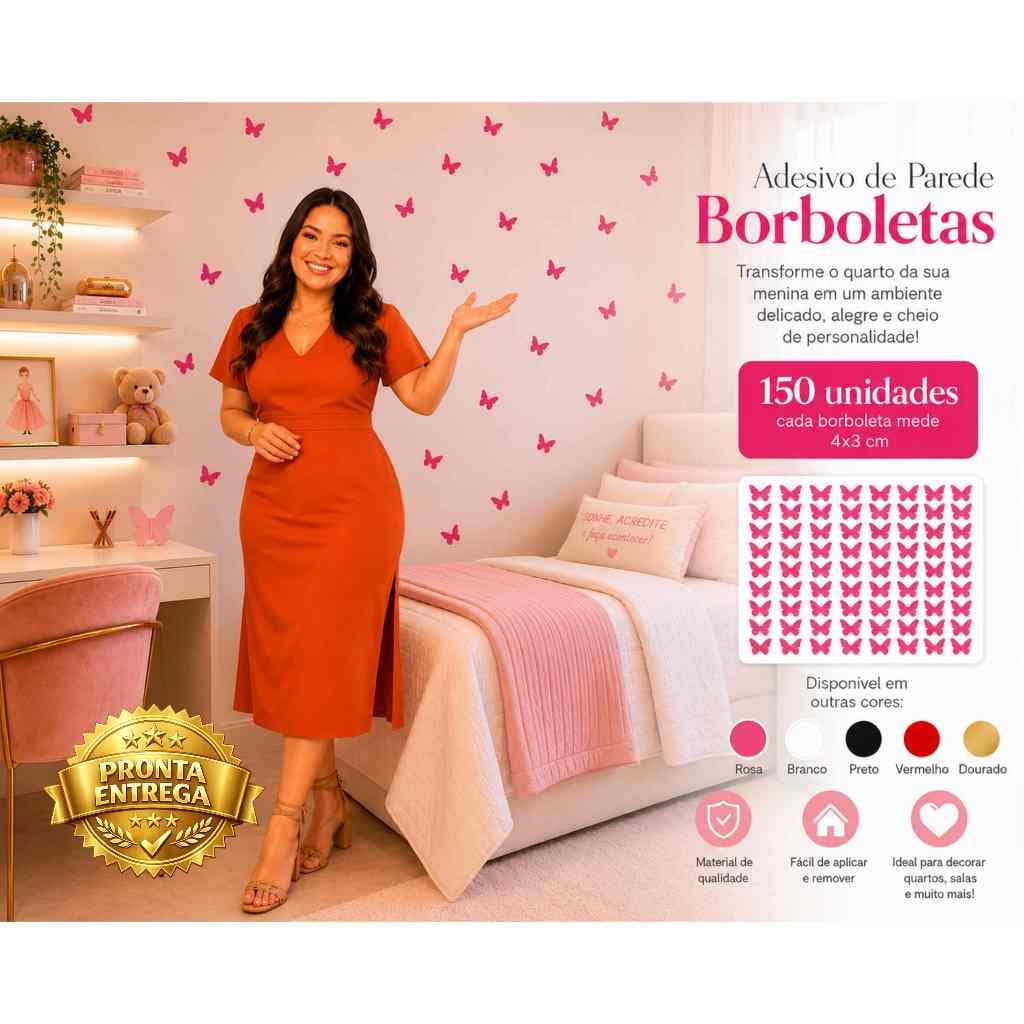 Adesivo Borboleta 4x3cm decorativo de Parede 150 unidades Quarto Cozinha Sala Espelho Infantil