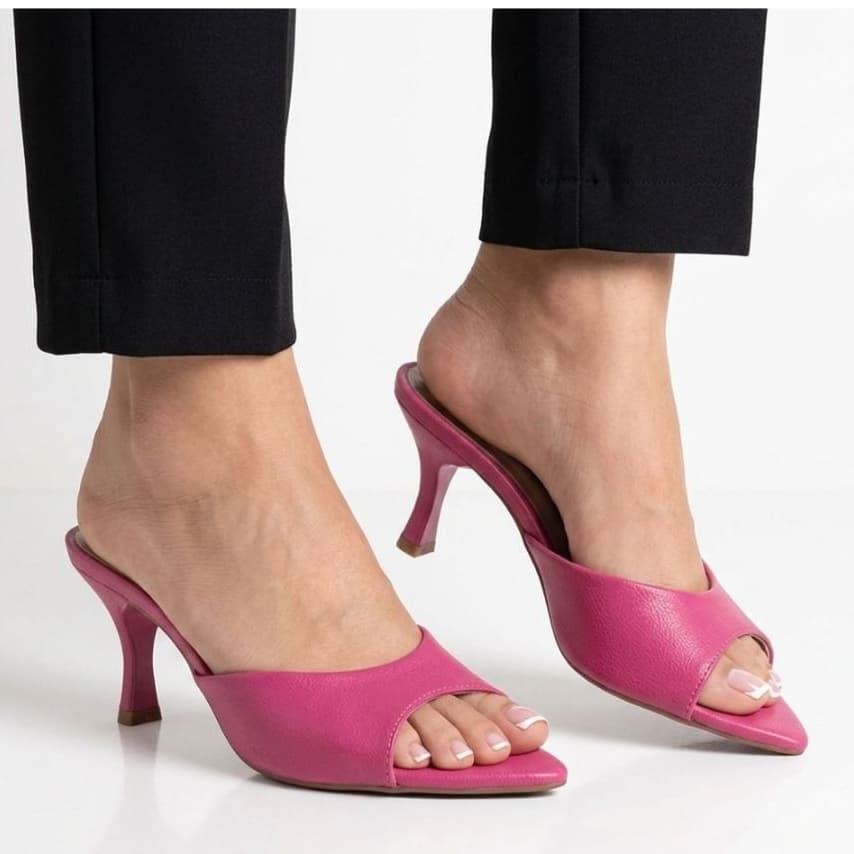 Sandália Tamanco Feminino Bico Folha Laço PINK Salto Fino Médio Confortável