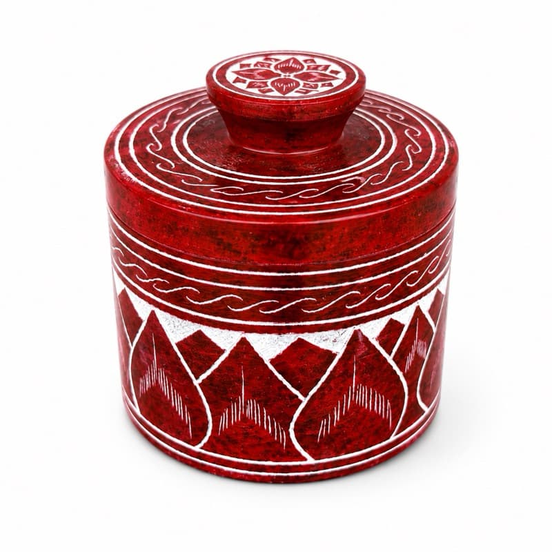 Manteigueira Francesa de Pedra Sabão 12cm Bordada Vermelha Artesanal Butter Bell