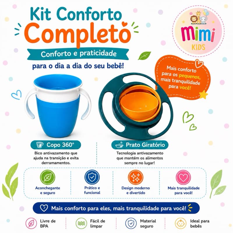 Copo e Prato 360° Antivazamento Infantil