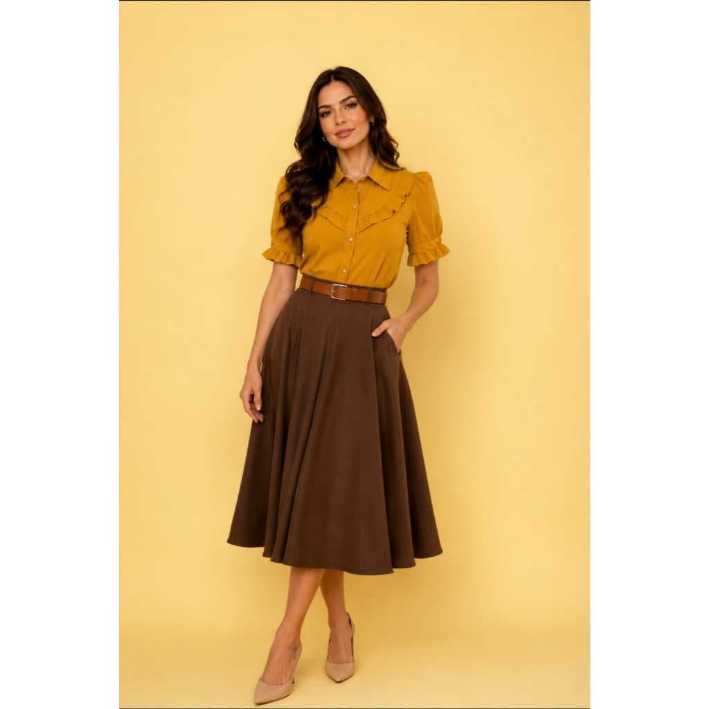 Camisa Feminina Manga 3/4 com Botões Frontais Elegantes