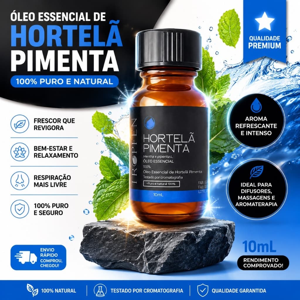 Óleo Essencial Menta Piperita 10ml 100% Puro Natural Hortelã Pimenta para Difusor e Massagem