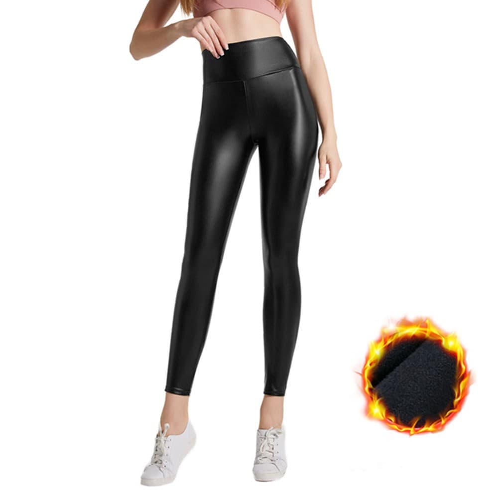 Calça Feminina Couro PU Sintético Térmica Inverno Forrada Peluciado Inverno Quente e Modeladora