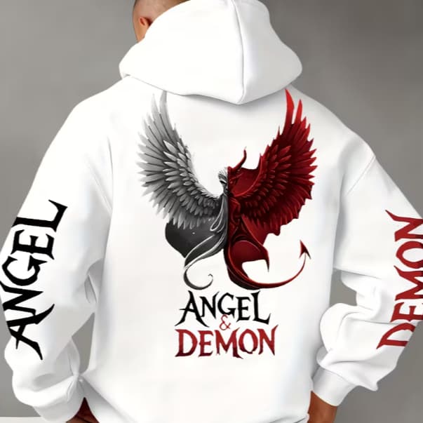 Casaco Moletom Demon e Angel Y2k Streetwear Inverno Quentinho Asas Casual Aesthetic