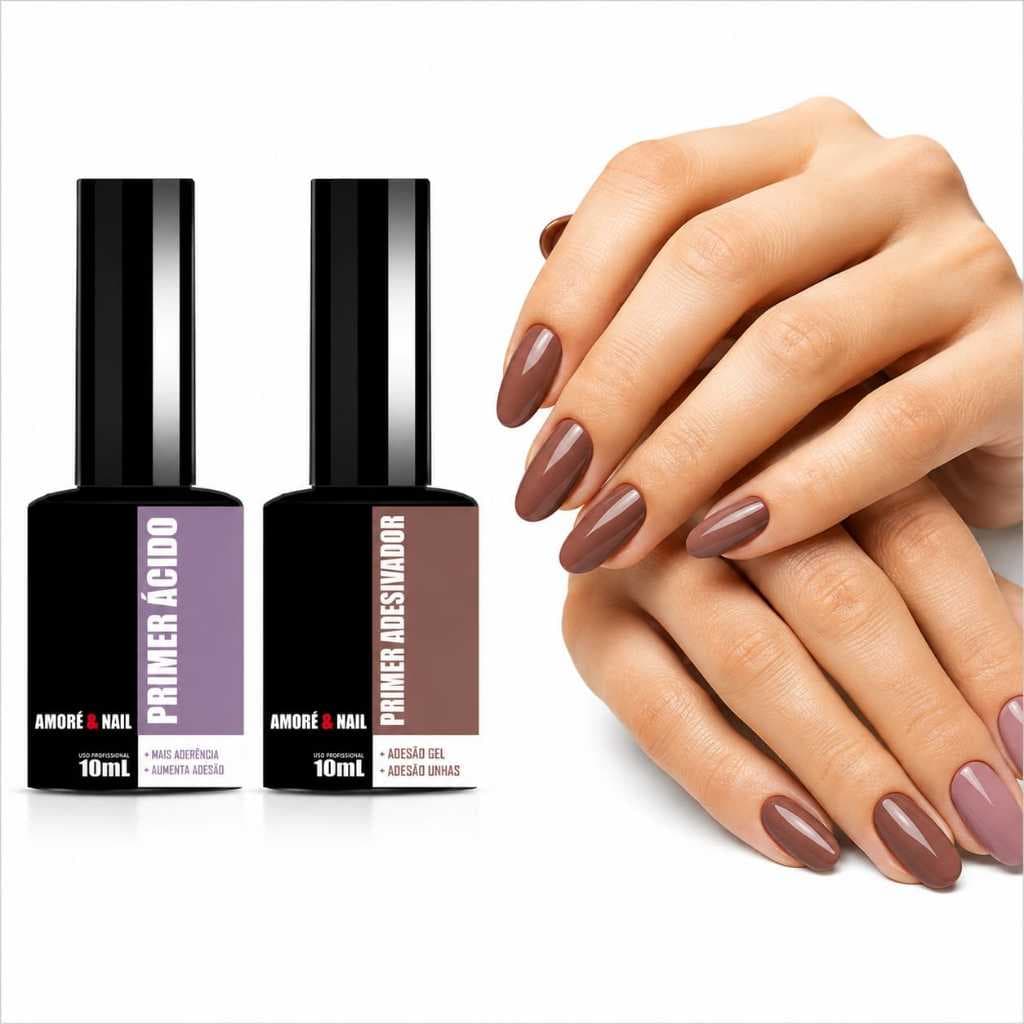 Kit Preparador Unhas Alongamento PRIMER ÁCIDO PRIMER ADESIVADOR Amoré&nail 10ml Lançamento