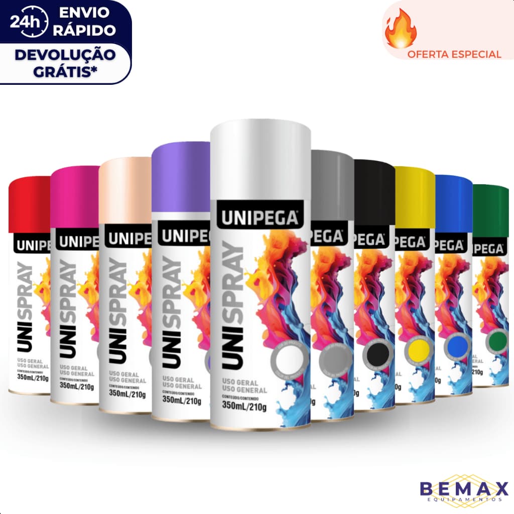 Tinta Spray Uso Geral Todas as Cores Automotiva Madeira Multiuso Unipega 350ml
