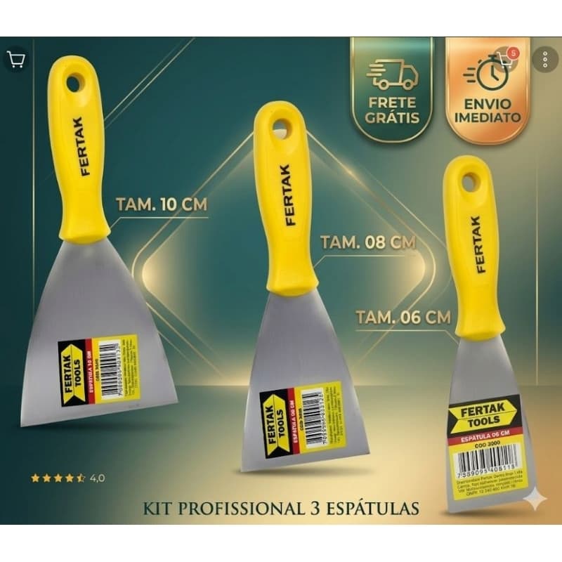 kit Espátula Pedreiro de Pintura para Aplicação de Gesso para Acabamento de Gesso e Drywall 3 Peças 6mm 8mm 10mm"