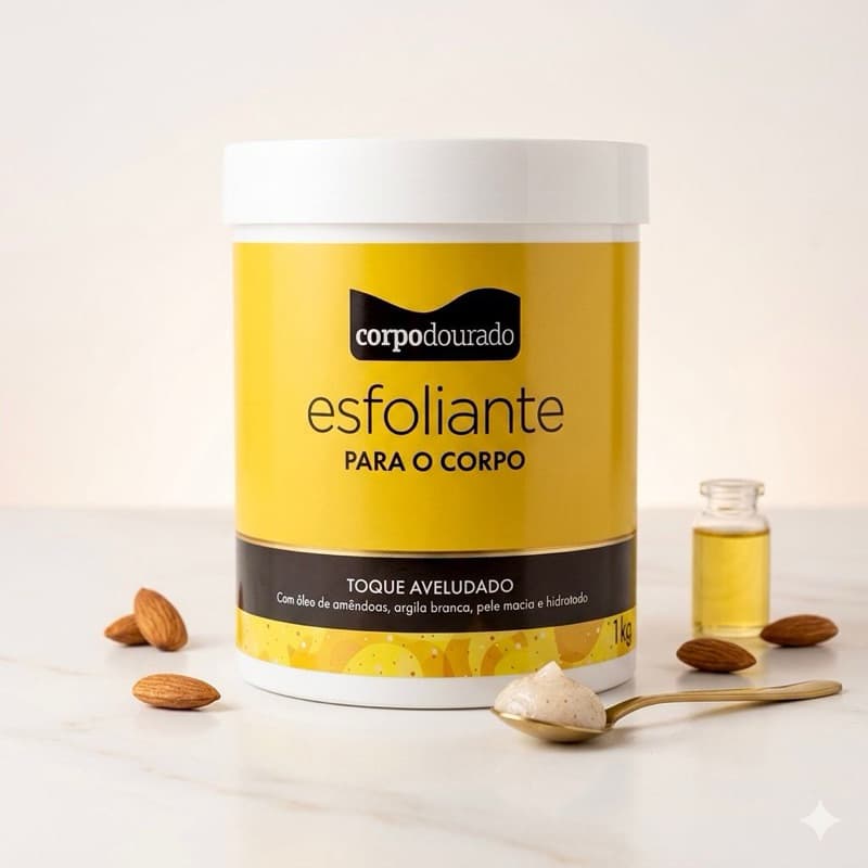 Esfoliante Corporal Corpo Dourado Argila Branca Óleo de Amêndoas Hidratante 1kg