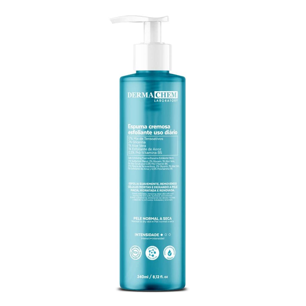 Espuma Cremosa Esfoliante Facial 240ml Renovação Hidratação e Maciez da Pele Com Aloe Vera Dermachem