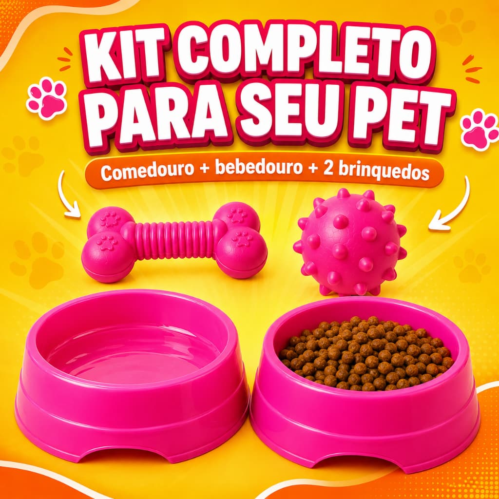 Kit Pet Completo Comedouro Bebedouro Brinquedos Cachorro