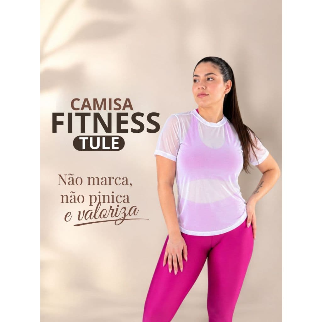 Blusa Tule Feminina Transparente de Academia Manga Curta Camisão Fitness Camiseta Treino Crossfit