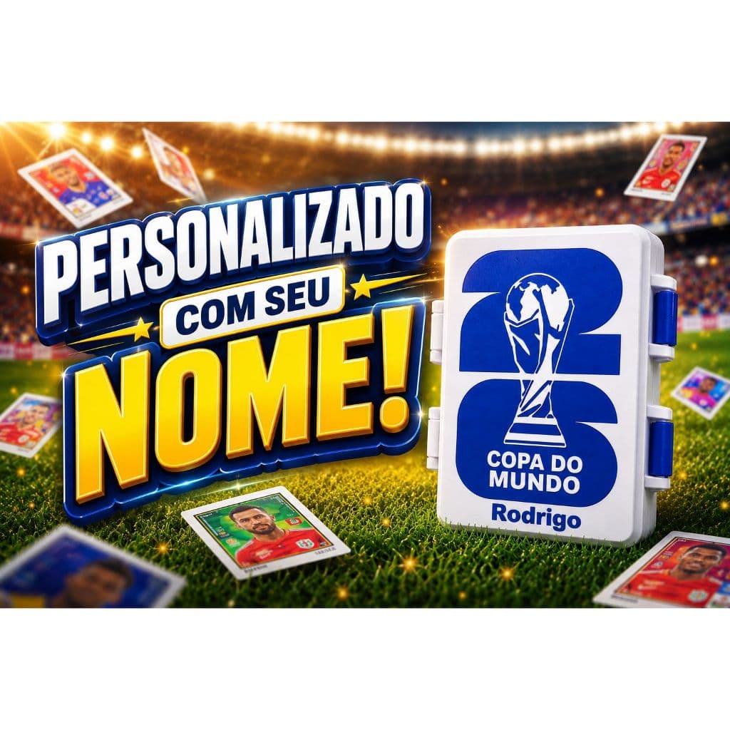 Porta Figurinhas Personalizado com nome Divisórias inteligentes Com travas Box para 450+ figurinhas
