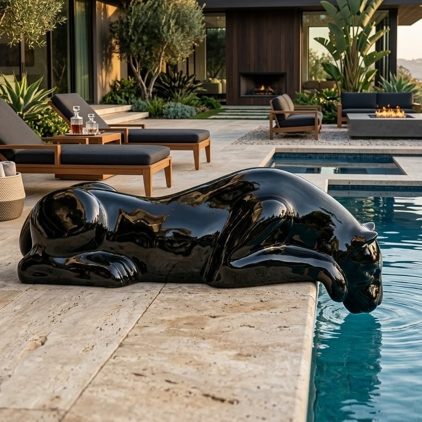 PANTERA EM RESINA GRANDE DECORAÇÃO DE LUXO PARA PISCINA  DE 1,10 METRO ELEGANTE E IMPONENTE