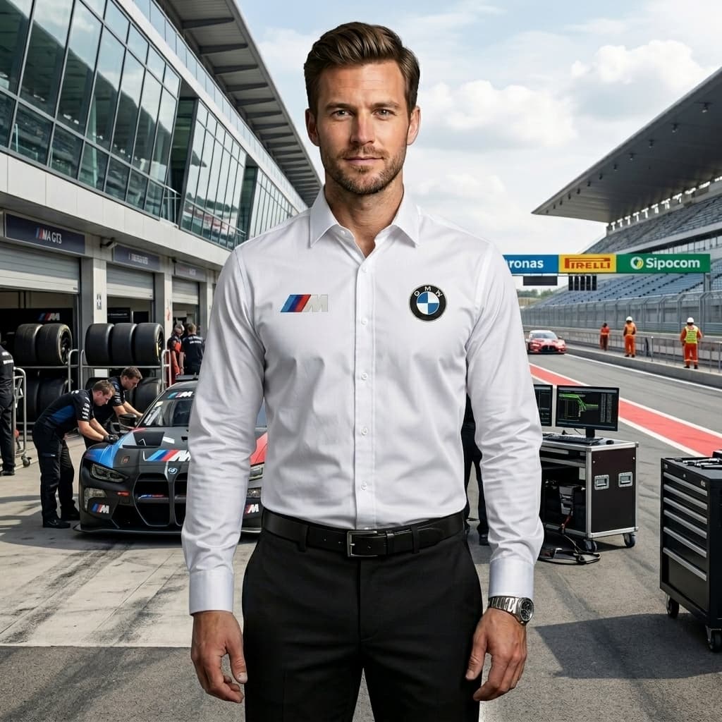 Camisa Social Com Botão Masculina Manga Longa Estilo Executiva Estampa BMW Casual Com Elastano