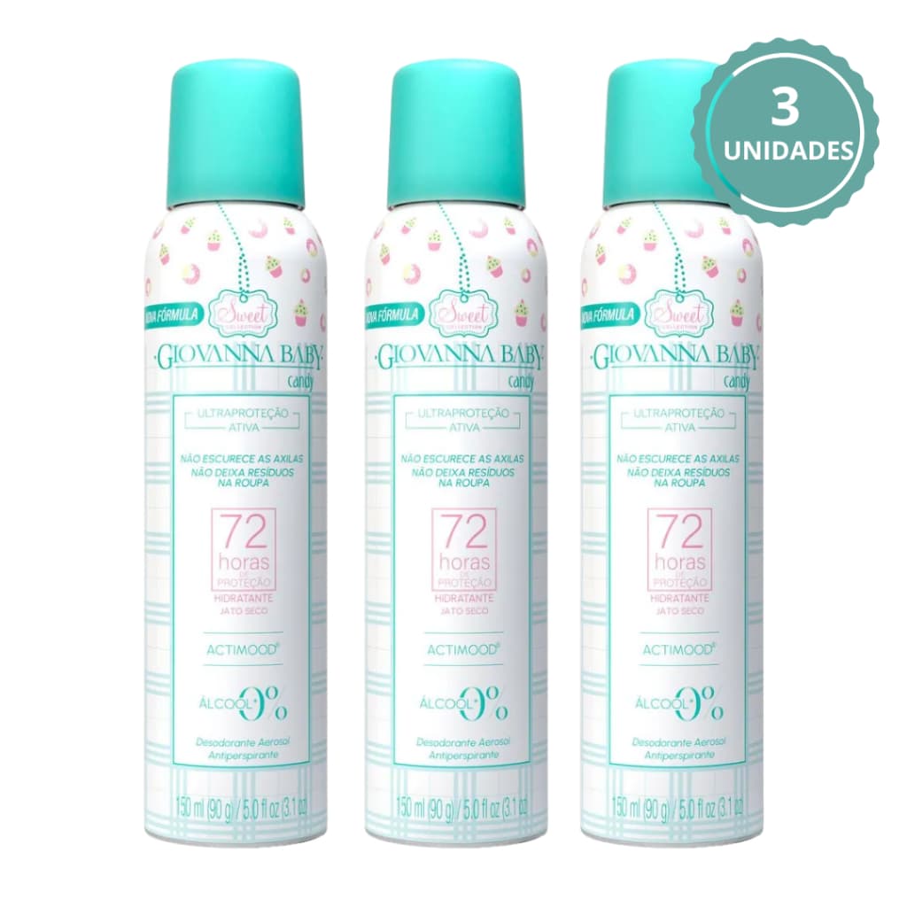 kit 3un Desodorante Aerosol Antitranspirante Giovanna Baby 150ml Candy