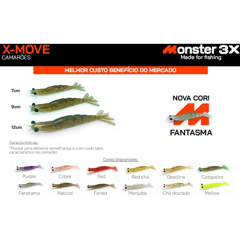 Isca artificial camarão – Camarão X-move Monster 3x – 9cm – Camarão artificial – Nó de Irmão