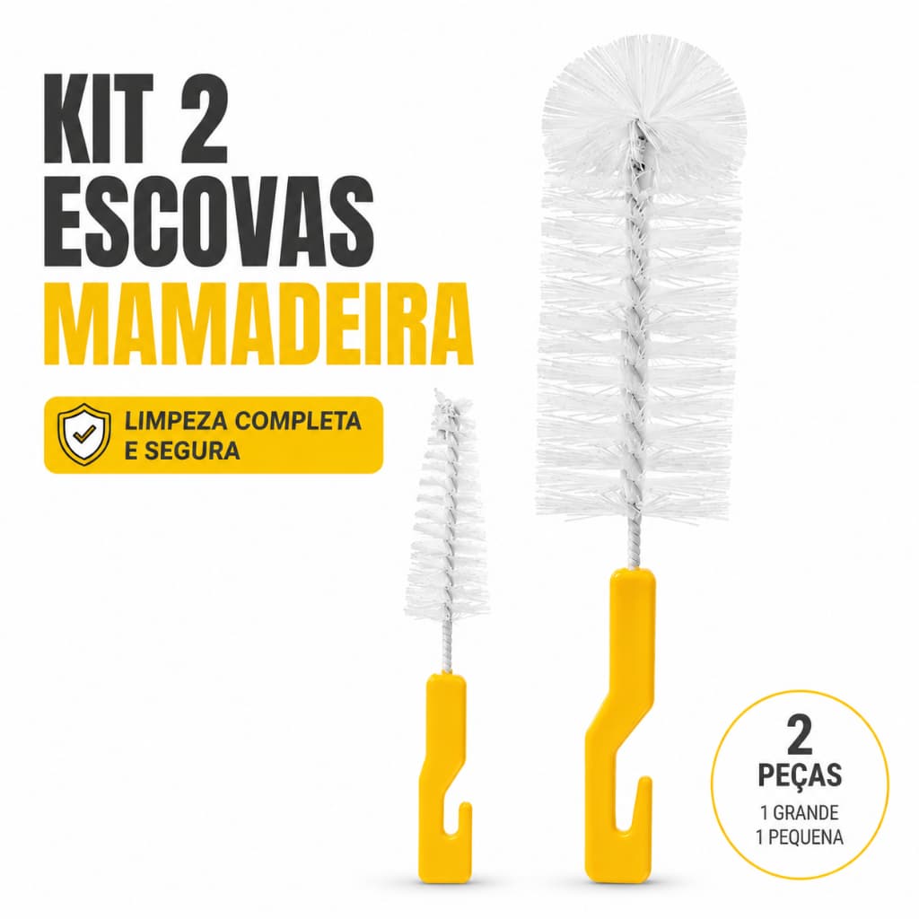 Kit Escova Limpa Mamadeira Nylon Para Higienização de Bicos e Garrafas Bebê
