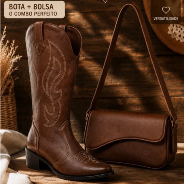 Kit Country Feminino Completo Bota Texana + Bolsa Elegante