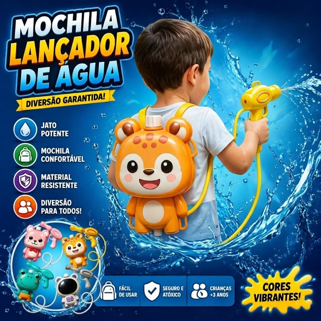 Mochila Langa Agua Infantil com PistolaDivertidaMochila Arminha Lança Água Infantil Brinquedo Pistola D'Água para Crianç