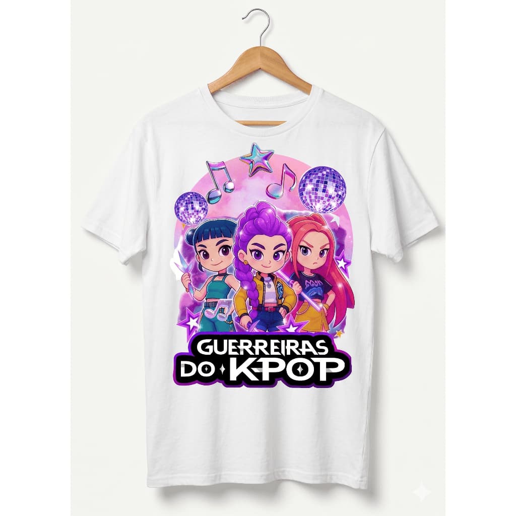 Camiseta Kpop Infantil Feminina Tecido Algodão Confortável Estampa Pop