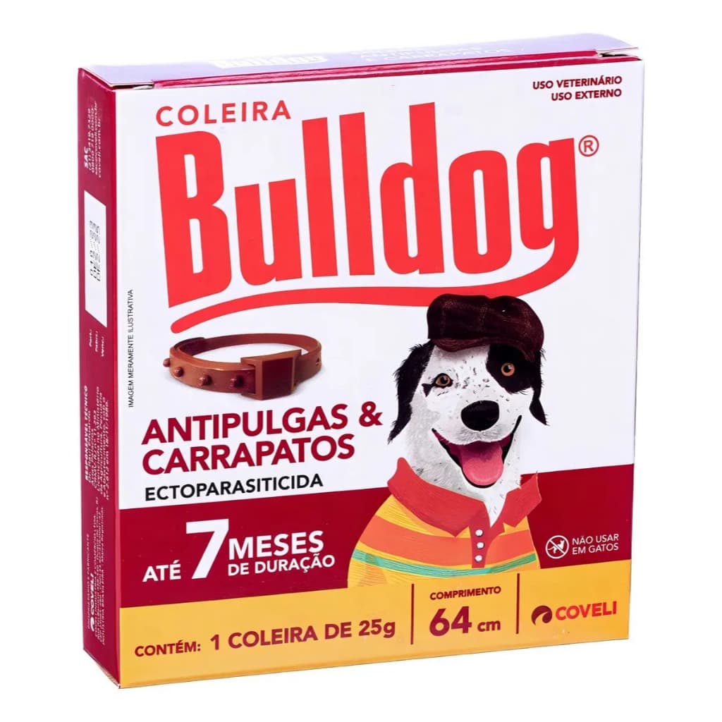 Coleira Antipulgas Bulldog Covelli Para Cães Médios e Grandes