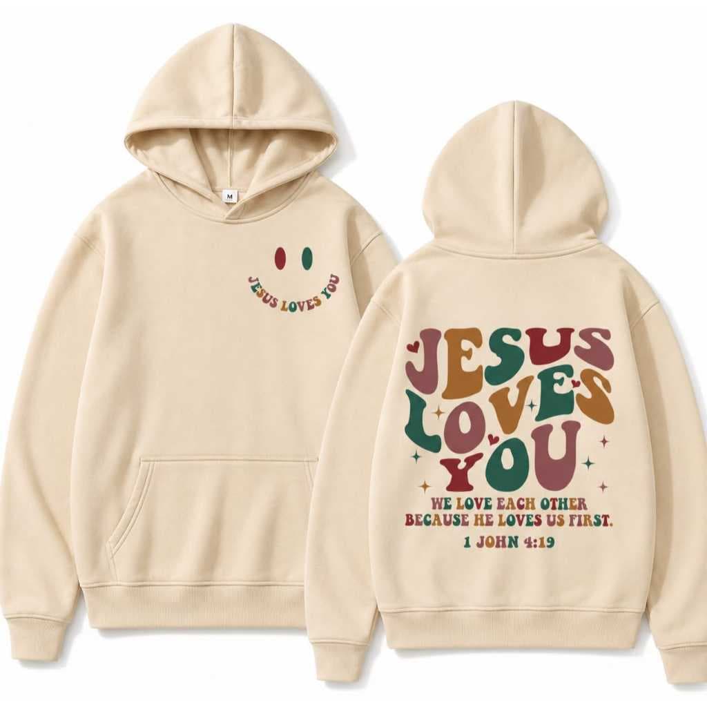 Moletom Blusa Frio Feminino Capuz Bolso Masculino Frase Jesus Loves You
