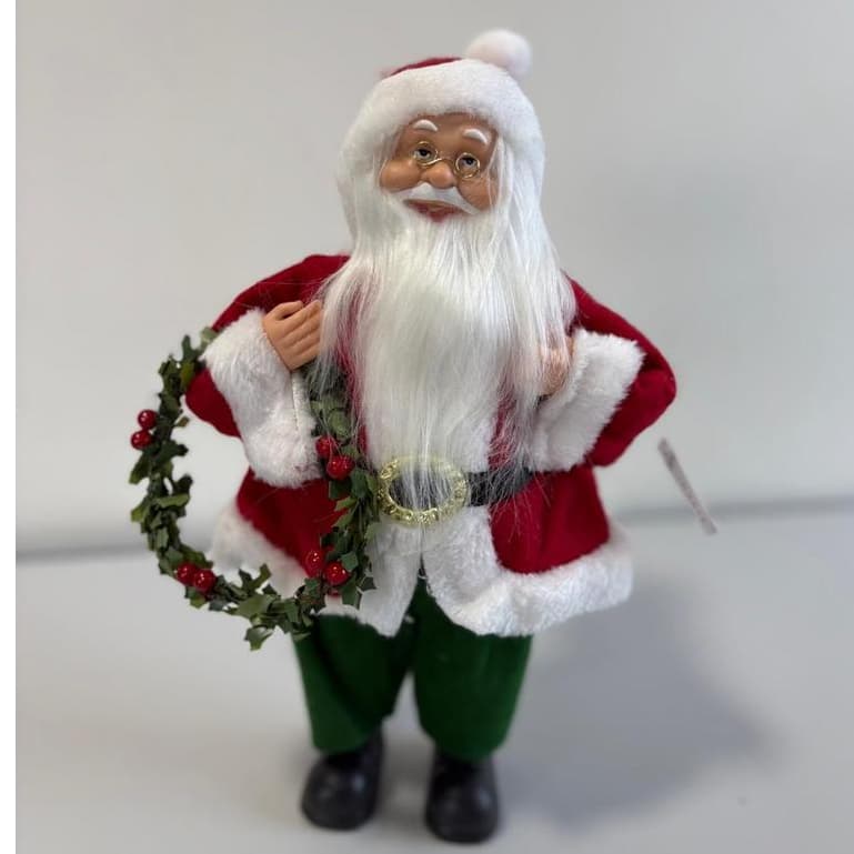 Papai Noel Tradicional Natal em Pé Roupa Vermelho e Verde 30cm Florarte