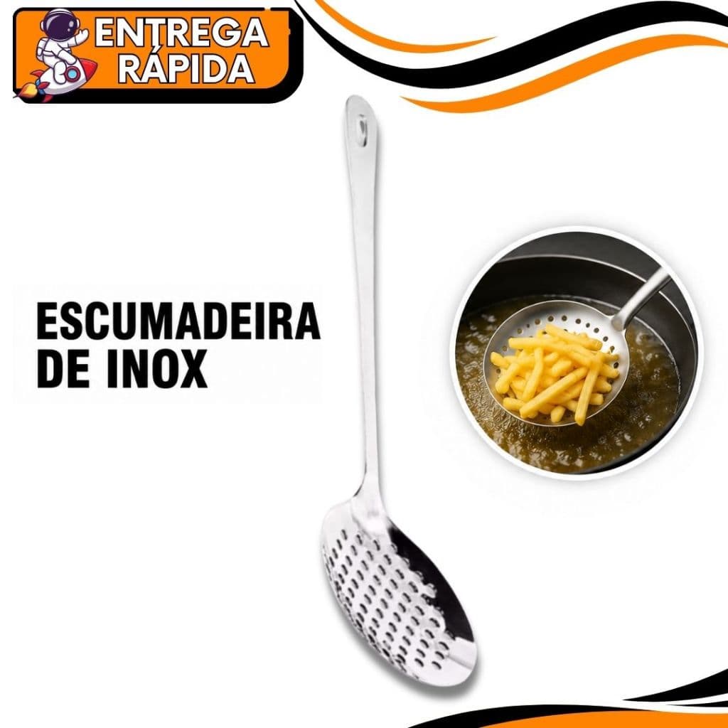 Escumadeira 02  Aço Inox Para Fritura Arroz Massa Escorrer Utensilio Casa Cozinha Restaurante Churrascaria