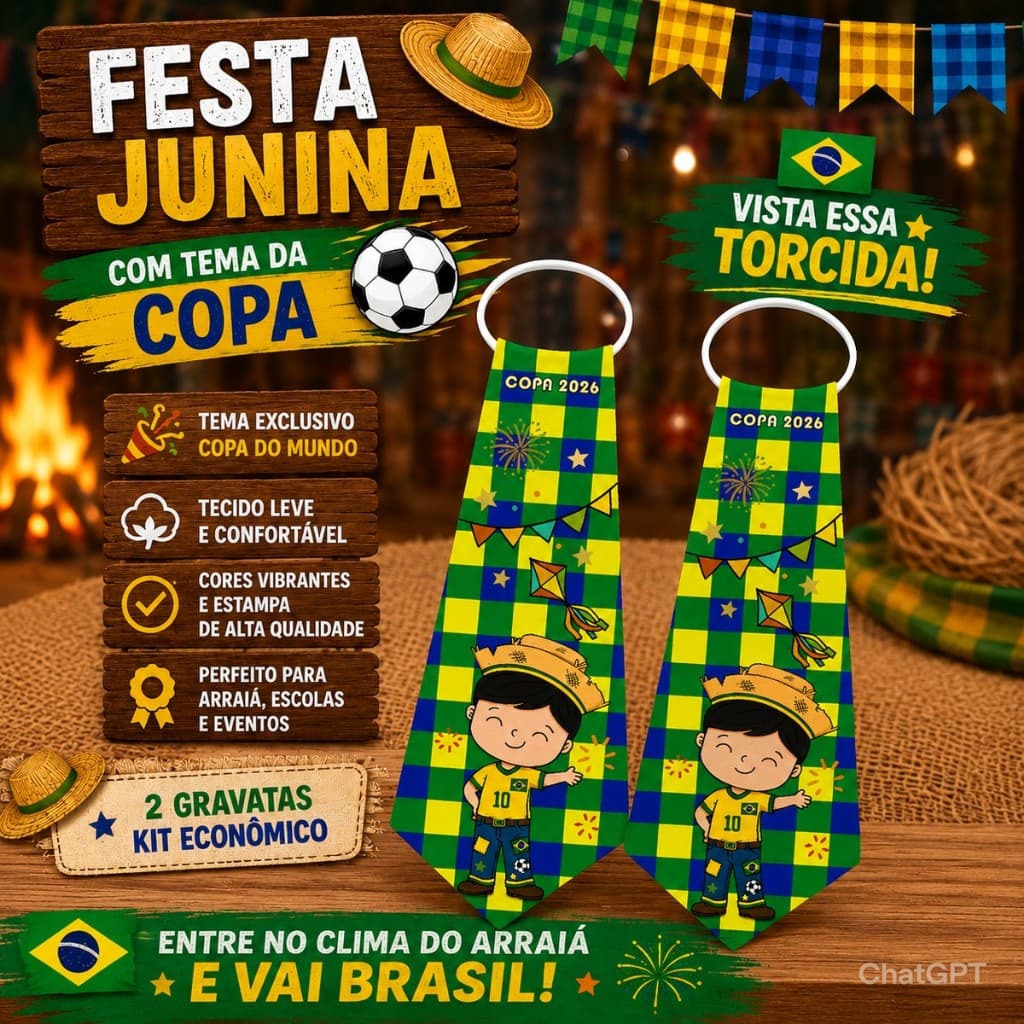 KIT COM 2 Gravatas Juninas do brasil AZUL Infantil com Elástico
