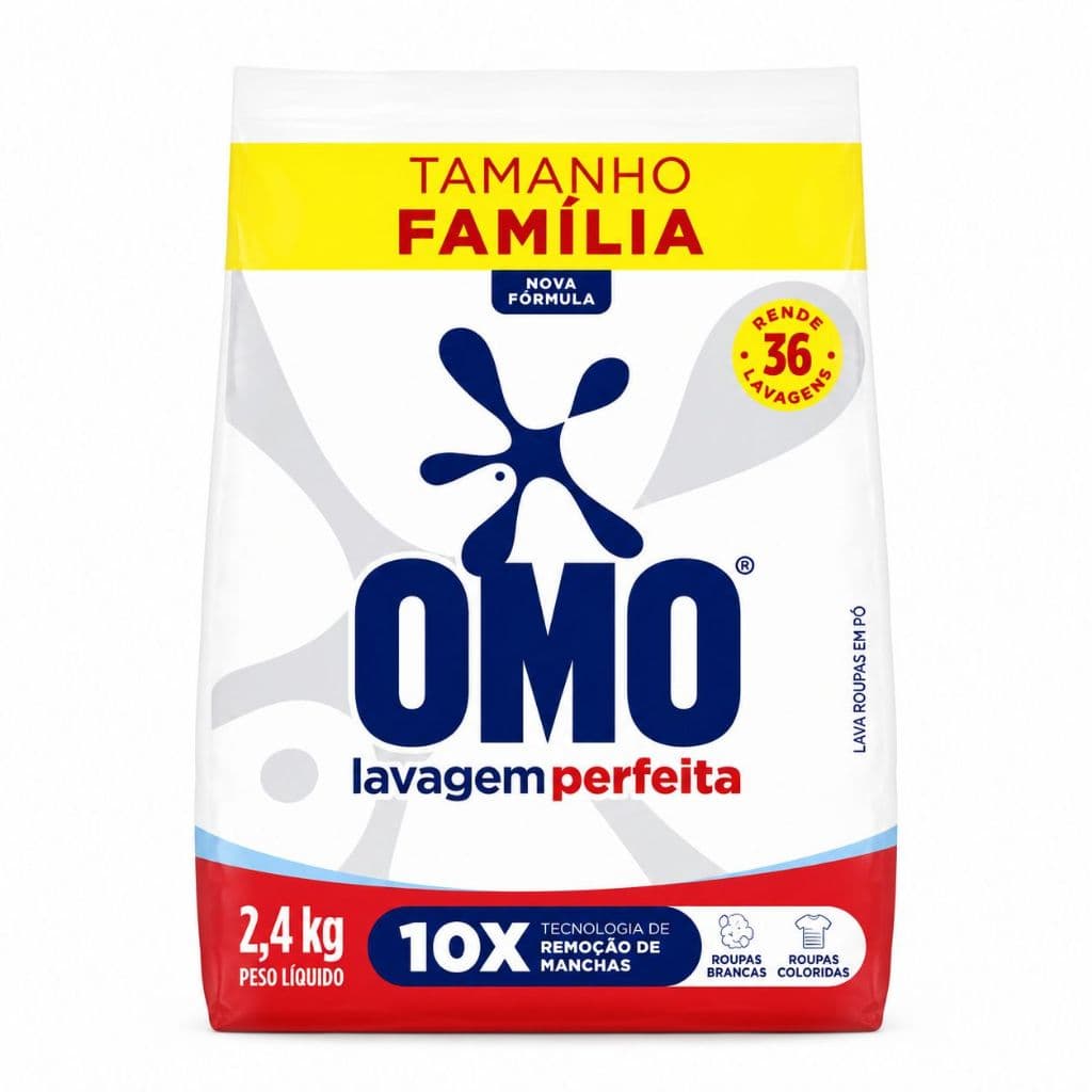 Sabão em Pó Omo Lavagem Perfeita Tamanho Família 2,4kg Rende Muito