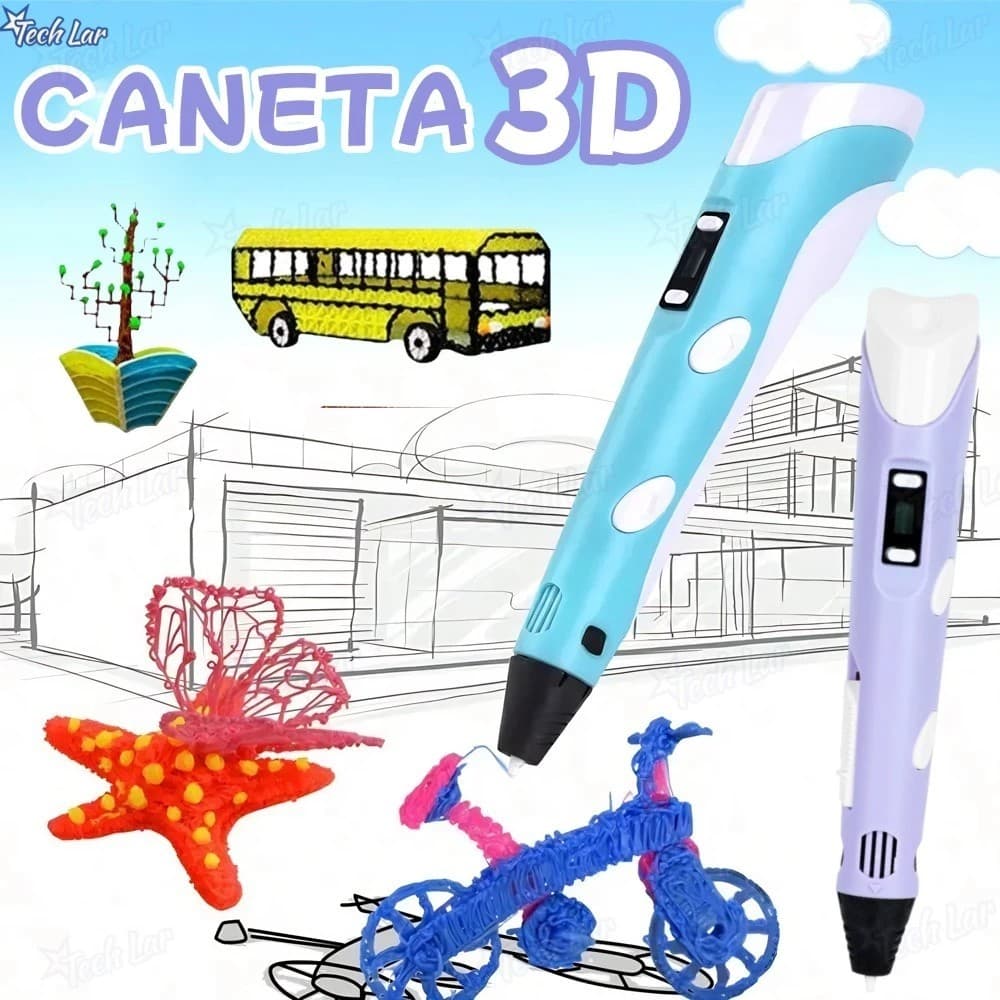 Caneta Impressora 3d Infantil Pintura Desenho 3D DIY Refil Filamento Plástico Seguro e Divertido