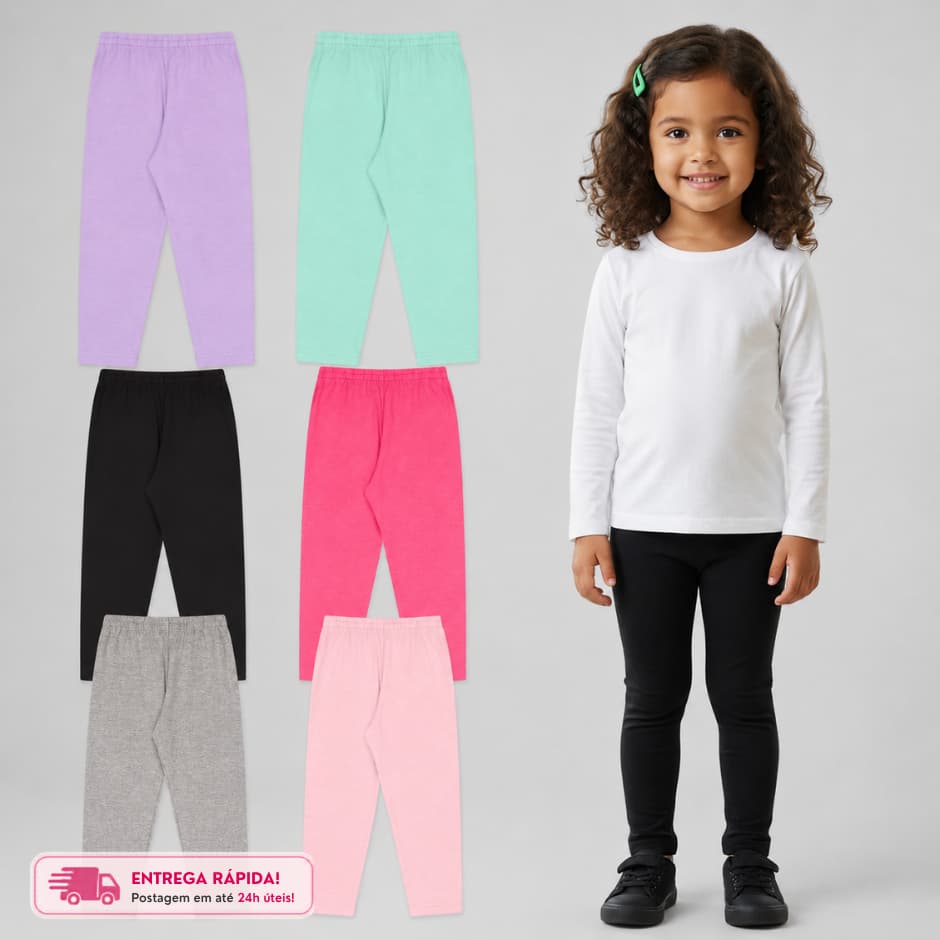 Kit 3 Legging Infantil 01 ao 14 Anos Legging Bebe ao Juvenil Escolar Roupa Infantil Feminina Sortido